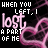 A 48x48 pixel animated contact sheet of a heartbreak-themed AIM buddy icon with pink neon hearts and text repeating 'WHEN YOU LEFT, I LOST A PART OF ME' across nine frames.