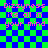 Pixelated text on a blue-green checkered background with visible animation artifacts.