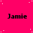 A static image with a bright pink background featuring scattered white dots and repeated black text "Jamie" in three