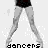 Pixelated image of a dancer's lower body in black leotard with text overlays changing