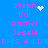 Blue background with pink text listing names and phrases, featuring animated white pixel hearts and sparkles near 'Steph' in two positions.
