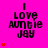 Bright pink background with black text reading "I LOVE AUNTIE JAY" and red heart symbols in a pattern