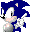 Pixelated Sonic the Hedgehog character in three distinct poses with blue spines, gray faces, and peach accents on a light gray background.