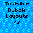Blue background with repeating light blue hexagonal patterns and black text reading "Invisible Bubble Layouts <3" in four identical sections.