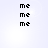 Pixelated black text 'me' repeated in a on a light blue background, with no visible animation changes