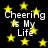 Black background with yellow stars and white text reading "Cheering Is My Life" repeated four times in a pattern