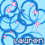 Pixelated blue background with swirling dark blue lines and pink starbursts, featuring the name 'lauren' in light purple text across three sections.