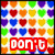 Rainbow heart pattern with 'don't' text, smiling face over rainbow background with 'mess', eye graphic with 'with', light beams with 'my', and colorful hearts with 'rainbow'.