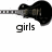 Black electric guitar icon with text 'girls don't need pink guitars' in pixelated font across four
