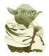 Pixelated green-skinned character with large ears, wearing white robe and brown belt, holding brown staff, standing against gray background.