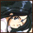 A pixelated anime-style character with long dark hair and a white top, positioned next to stylized text on a black background.