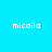 Four quadrants display the text 'micaila' in white pixelated font against solid cyan, purple, magenta, and light blue backgrounds.