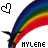 Pixelated rainbow arc with black outline, red heart symbol above it, and 'HYLENE' text below on white background.
