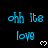 Blue pixelated text 'ohh its love' with white heart symbols on a black background