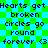 Pixelated text on a green and blue checkered background with repeated phrases 'Hearts get broken circles go round forever <3' in dark blue.