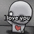 Pixelated gray character with single white eye and red heart on chest displays sequential text overlays.