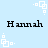 Light blue background with four black 'Hannah' text instances and white square-based pixel art elements scattered across the image.