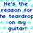 Blue text repeats 'He's the reason for teardrops on my guitar!' over a light blue star pattern background with a gray rectangle in bottom right.