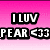Pixelated text reads "I LUV PEAR <33" on a pink-to-white gradient background with gray lower-right section.