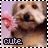 Pixelated dog with light brown fur and pink bow, standing against lavender background; text 'cute' in pixel font at bottom left.