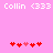 Pixelated pink background with white text 'Collin <333' repeated twice at top and two of red and pink heart icons below