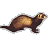 Pixelated ferret with brown and tan fur, dark eyes, small ears, and a long tail on solid gray background.