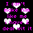 Pixelated text in bright pink on black background with white heart shapes, repeating 'I can't make him like me i have 2 deal wit it' across multiple