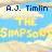 Pixelated image of a book cover with blue sky background, white clouds, and yellow text reading "THE Simpsons" and "A.J. Timlin" in blue text.