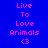 Blue background with pink text "Live To Love Animals <3" arranged in a , with cyan rectangular overlays on specific text sections