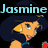 Pixelated character with dark blue hair and yellow eyes, wearing a blue outfit with red accents; text 'Jasmine' appears above.