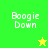 Green and yellow pixelated with "Boogie Down" text in white, featuring a yellow star on green background and a green star on yellow background
