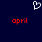 A dark blue background features a white pixelated heart symbol above two red 'april' texts in lowercase.