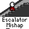 A 4x4 contact sheet of a pixel art animation showing a stick figure character falling down an escalator, with visible frame-by-frame motion across all 16 sampled frames.
