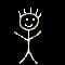 A stick figure with a smiling face and spiky hair overlays a goat standing on grass, transitioning from static to animated states.