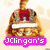 Pixelated bell-shaped icon with brown and gold tones, featuring text overlays in pink, blue, and purple