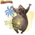 Pixelated static icon of a cartoonish brown animal with green accents, holding a blue flower-like object against a yellow gradient background.