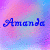 four identical showing the name 'Amanda' in blue cursive text over a pink and purple gradient background with subtle heart shapes