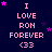 Dark blue background with pink text reading "I LOVE RON FOREVER <33" and scattered pink stars, arranged in a of four across three