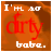 Six animated frames of a buddy icon showing the phrase "I'M SO dirty babe." with varying text colors on an orange background, each frame displaying a different color for the word "dirty" while keeping other elements consistent.