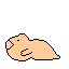 Pixel art animation of a beige hamster-like character in three poses with blue water droplets on gray background.