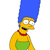 Pixelated character with tall blue hair, yellow skin, red necklace, green dress, and open mouth expression against white background.