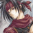Anime-style character with dark hair and red headband, wearing red top, eyes closed, face tilted upward, pixelated background.