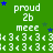 Green background with repeated white text 'proud 2b meee' and '3' symbols, blue and gray stars scattered across the image.