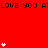 Red background with repeated black text "LOVE YOU AI" and white heart stacks of varying heights in pixelated style.