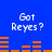 Blue background with white pixelated text 'Got Reyes?' above orange horizontal bars that change position across frames.