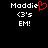 Pixelated text displays 'Maddie' with a red heart replacing the final letter, followed by '<3's and 'EM!' on black background.