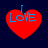 Four red heart-shaped icons with blue text "I LOVE" on a dark blue background, each showing different pixelation levels.