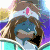 A 4-frame animated contact sheet of a cartoon character with brown hair, blue face, and white armor-like outfit wearing a tiara with pink gem, displayed in 2x2 grid layout.