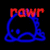 Blue cartoon character with spiky outline and single eye, displaying 'POWR' text in red, orange, and yellow
