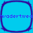Four identical rounded square frames with dark blue borders on a bright cyan background, each containing repeated pixelated text "wadertwea" in purple.